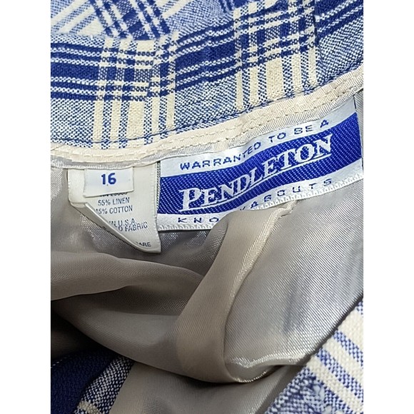 Vintage Pendleton Linen Blend Blue Plaid High Waisted Pleated Shorts Women’s 16 - Picture 6 of 7